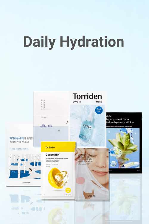 Korean daily hydration sheet mask ritual set for deep moisture and skin barrier support